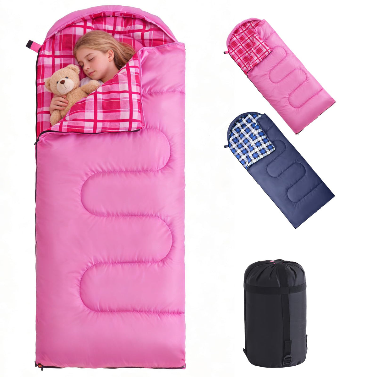 Uniqwamer Sleeping Bag for Adults Kids - 4 Seasons Cold & Warm Weather Flannel Camping Sleeping Bags, Lightweight & Waterproof Sleeping Bag for Camping Hiking Outdoor Travel