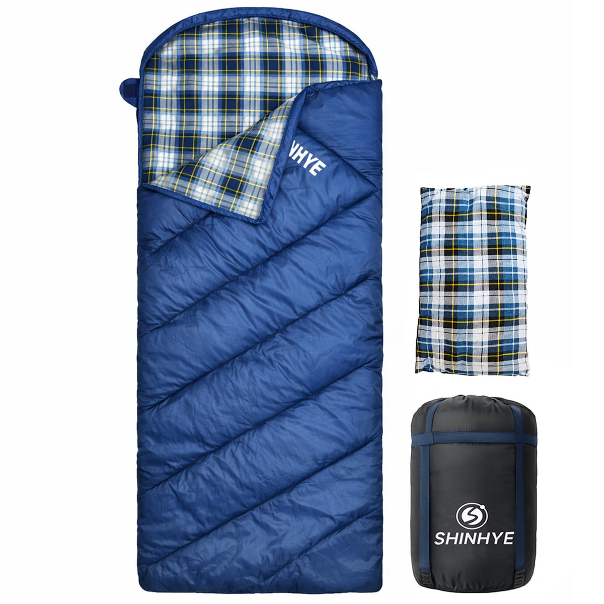 ShinHye 0 Degree Sleeping Bag for Adults - Cotton Flannel 4 Season Cold Weather Winter, XXL Big and Tall Camping Sleeping Bag with Compression Sack