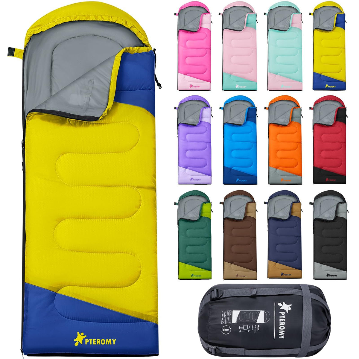 PTEROMY Sleeping Bags for Adults, Lightweight and Machine Washable, Water Resistant Backpacking Camping Sleeping Bag for Warm Cold Weather, Camping Essentials for Hiking Travel