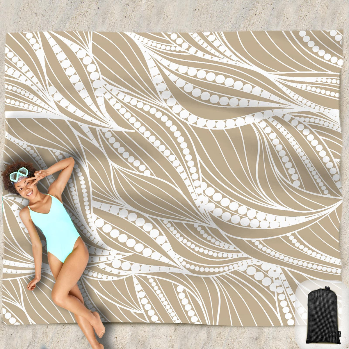 Beach Blanket Waterproof Sandproof Oversized 95”x 80”,Sand Free Beach Mat with Corner Pockets,Portable Mesh Bag for Beach Festival,Picnic,Travel and Outdoor Camping (Octopus)