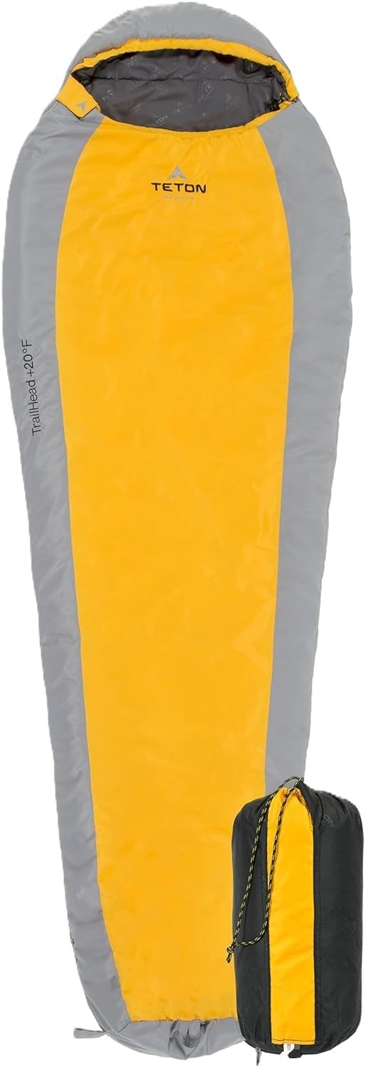 Teton 20F and 5F Degree Sleeping Bag; Lightweight, Warm Weather Mummy Sleeping Bags for Adults and Kids, Camping, Backpacking, Hiking