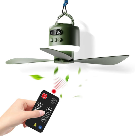 Upgraded Large Size 18-Inch Rechargeable Camping Ceiling Fan with LED Light - 15600mAh Canopy Fan for Gazebo, Portable RV Ceiling Fan, Quiet Hanging Tent Fan for Outdoor, Patio (Detachable Blades)