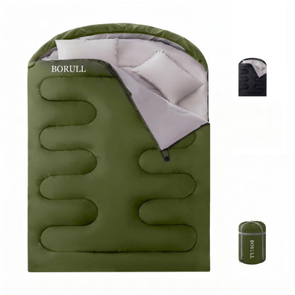 Double Sleeping Bags Queen Size for Adults Camping with 2 Pillows