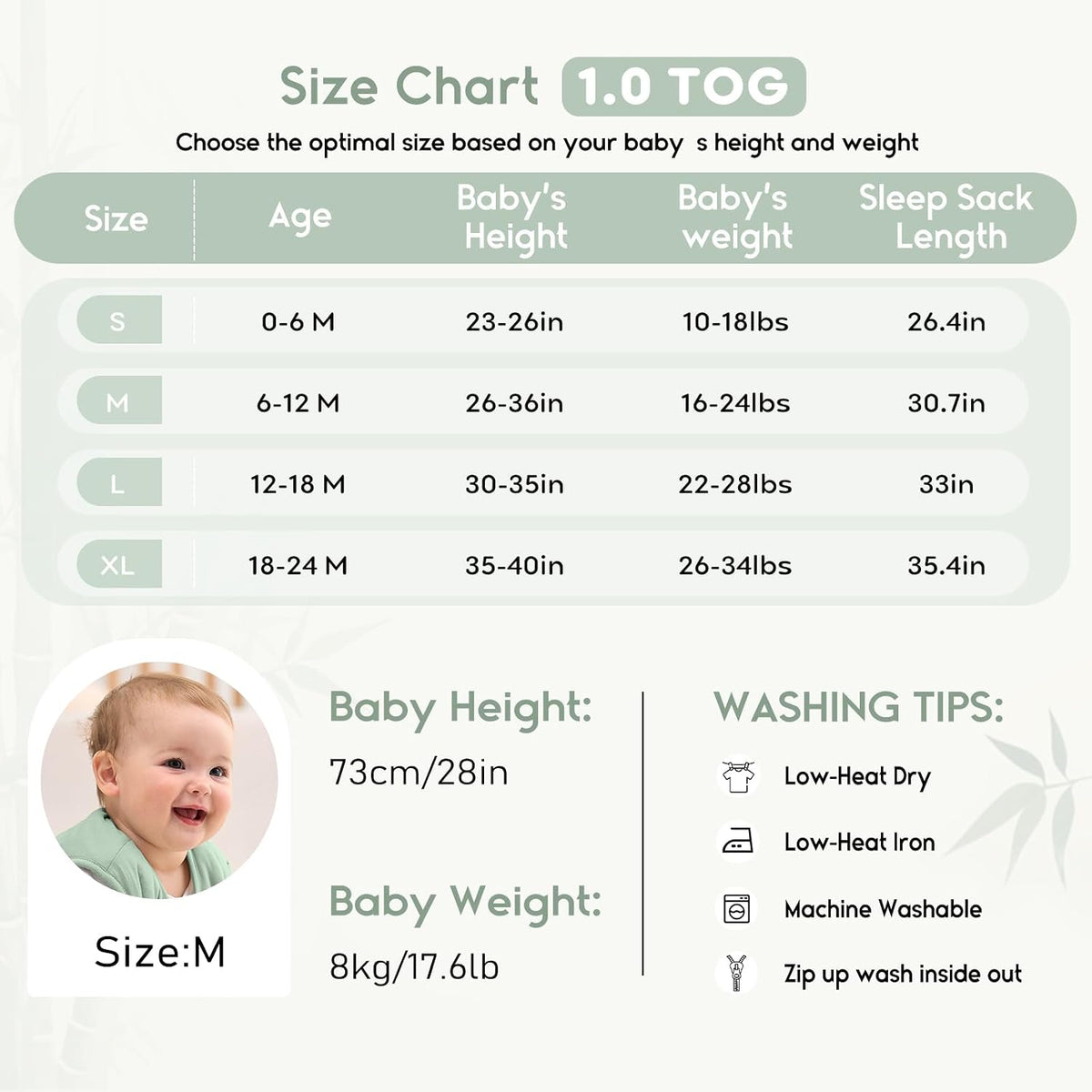Yoofoss Baby Sleep Sack 6-12 Months Rayon Made from Bamboo 1.0 Tog