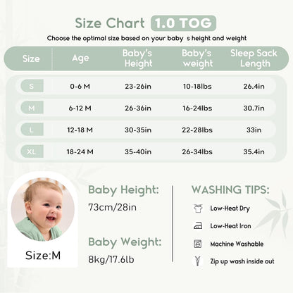 Yoofoss Baby Sleep Sack 6-12 Months Rayon Made from Bamboo 1.0 Tog