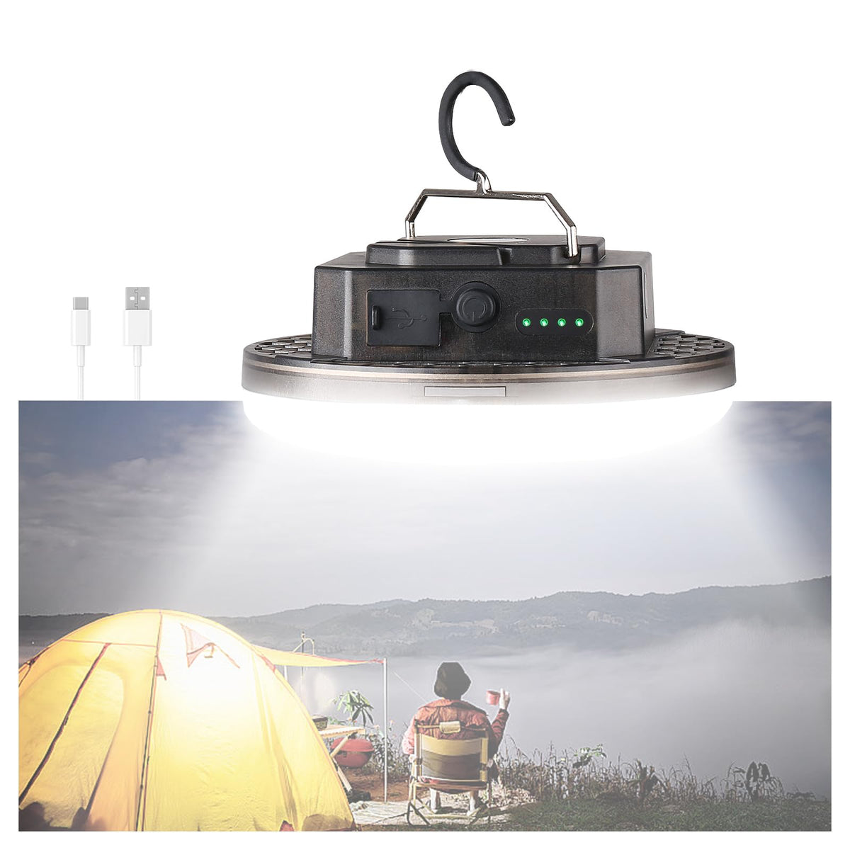Transparent 5000LM 3 Color Light & Stepless Dimming 40W Camping Tent Light