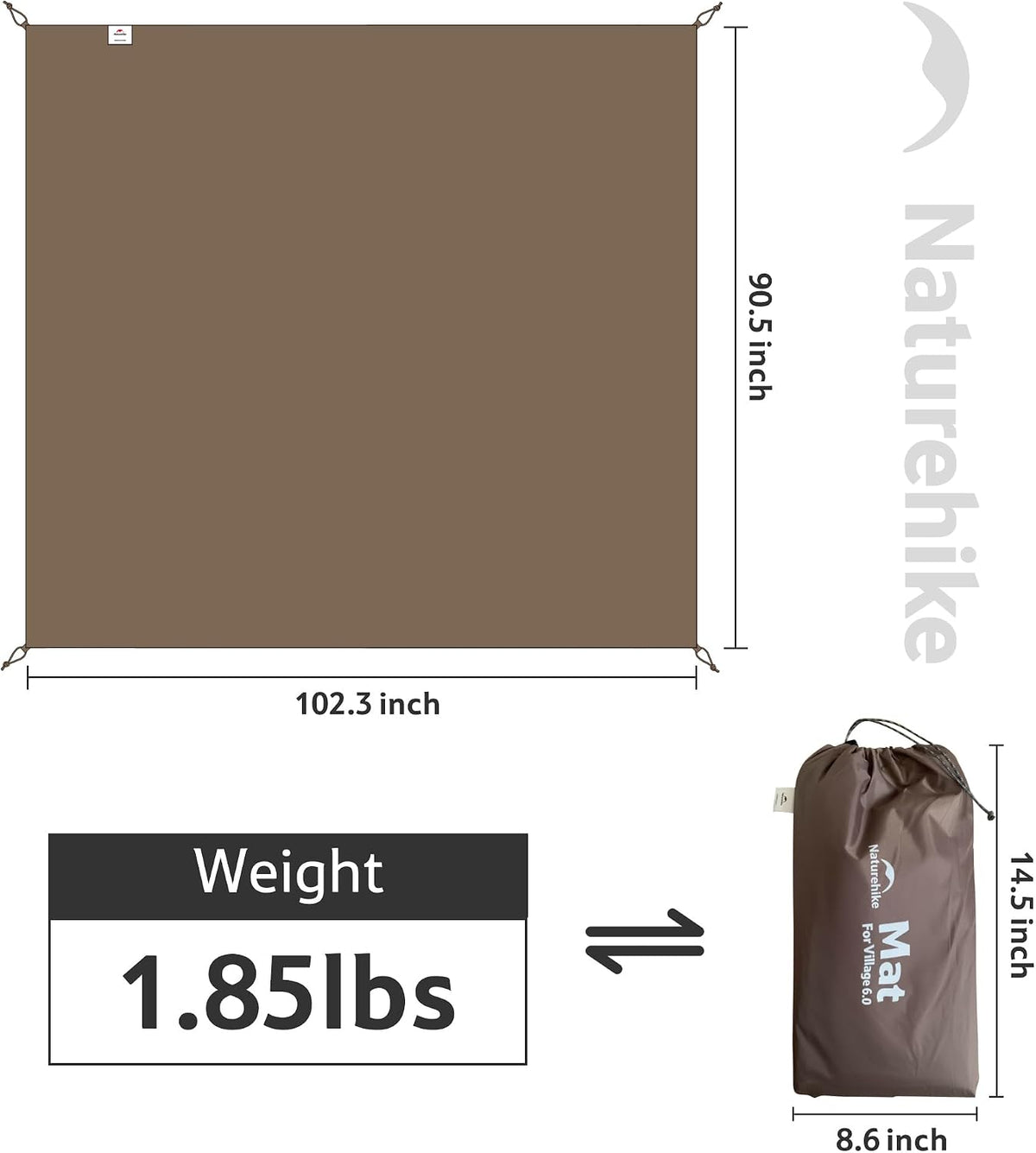 Naturehike Village Tent Footprint,Waterproof PU 3000mm Wear-Resistant Groundsheet Floor Mat