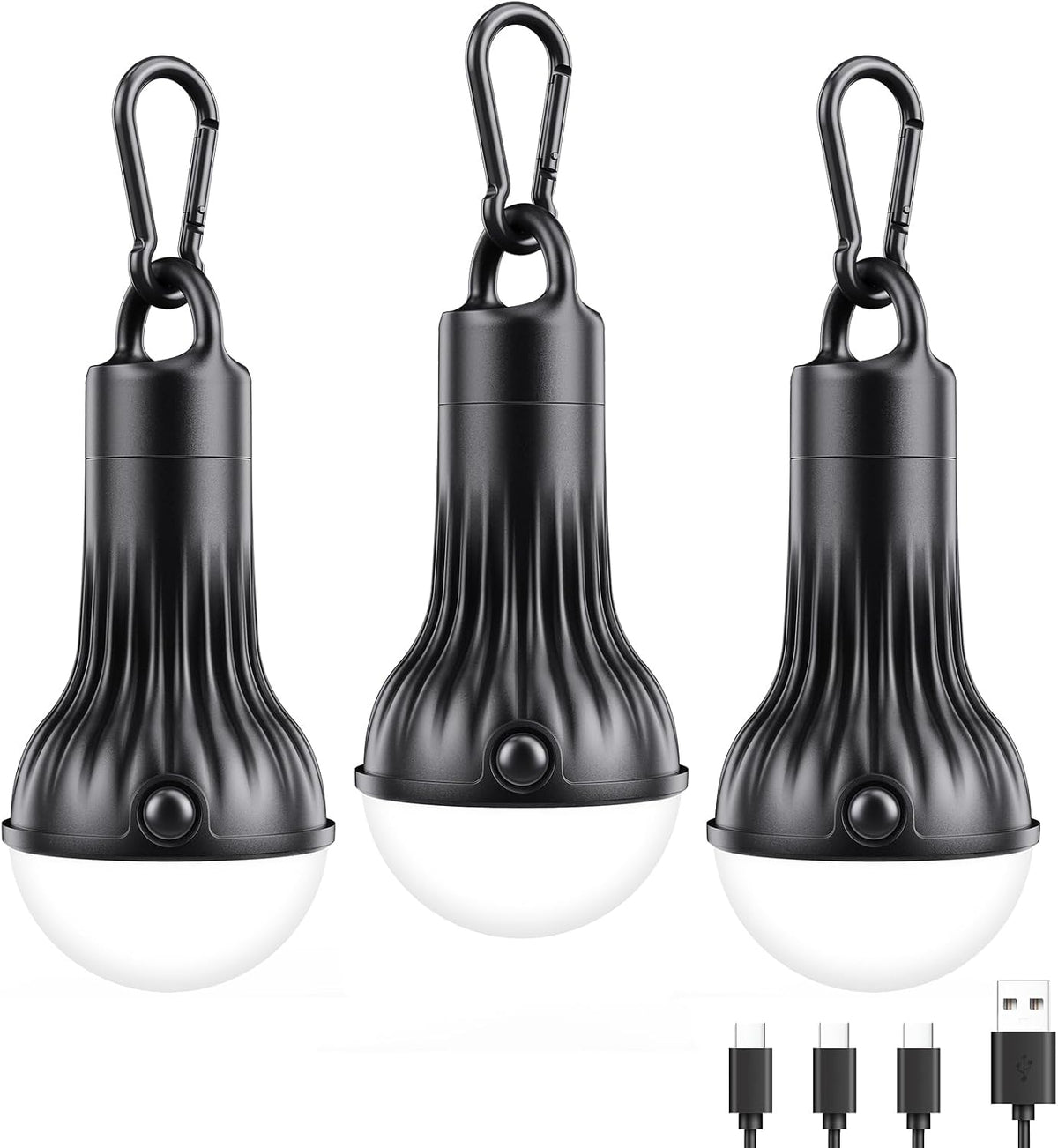 FLY2SKY Rechargeable LED Camping Lights Clip Hook Emergency 3Pcs 1800mAh