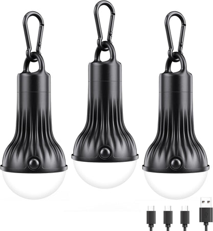 FLY2SKY Rechargeable LED Camping Lights Clip Hook Emergency 3Pcs 1800mAh