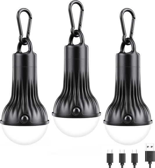 FLY2SKY Rechargeable LED Camping Lights Clip Hook Emergency 3Pcs 1800mAh