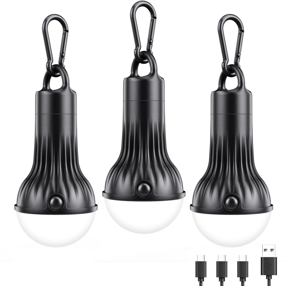 FLY2SKY Rechargeable LED Camping Lights Clip Hook Emergency 3Pcs 1800mAh