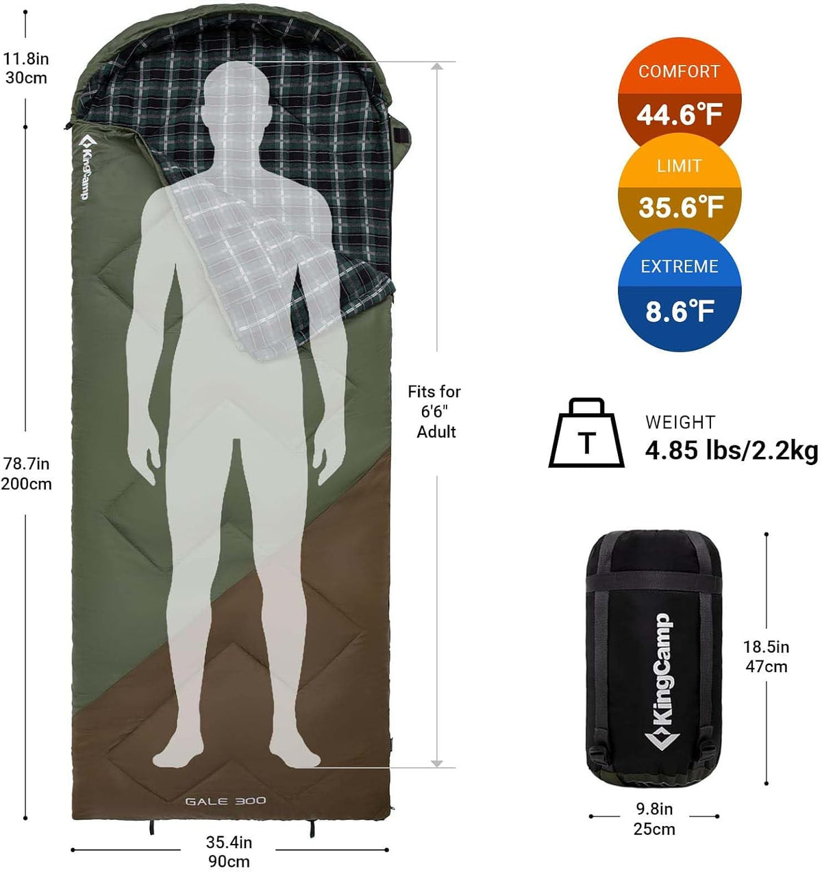 KingCamp Sleeping Bag for Adults, 100% Flannel XL Big and Tall