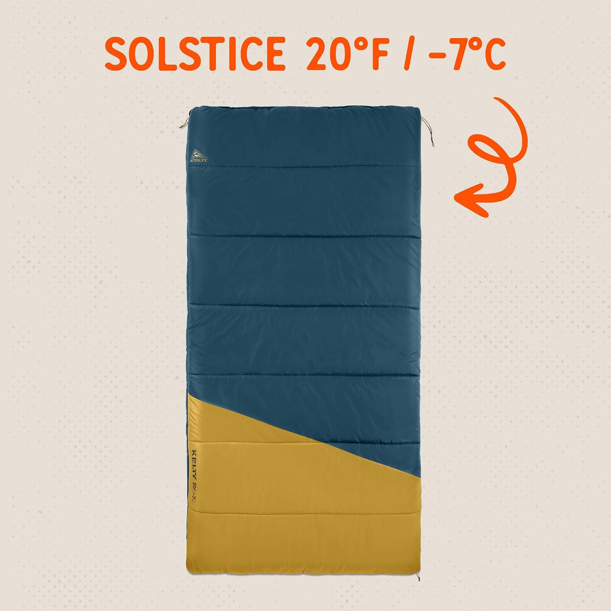 Kelty Solstice Oversized Rectangular Sleeping Bag, 2-3 Season, 20 or 40F