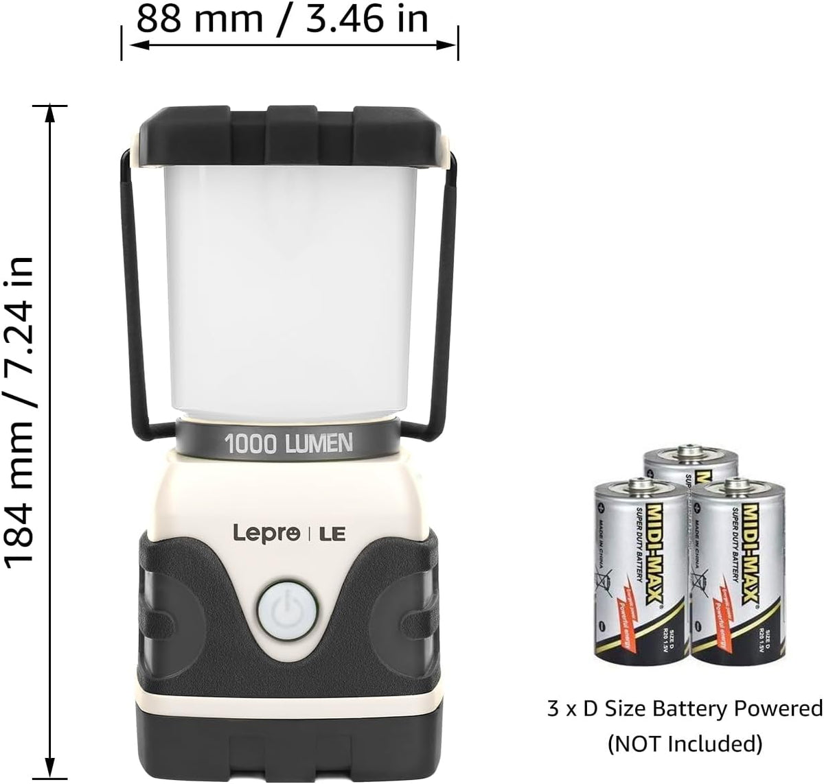 Lepro 1000LM Battery Powered LED Camping Lantern with 4 Light Modes, White