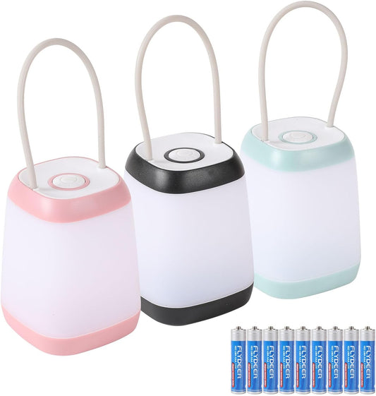 3 Pack LED Camping Light, 3 Light Modes Battery Powered Night Light for Indoor and Outdoor Emergency Light, Tent Lantern, Camping (Pink, Black, Green), three-colour