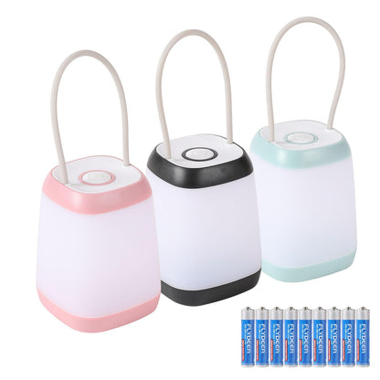 3 Pack LED Camping Light, 3 Light Modes Battery Powered Night Light for Indoor and Outdoor Emergency Light, Tent Lantern, Camping (Pink, Black, Green), three-colour