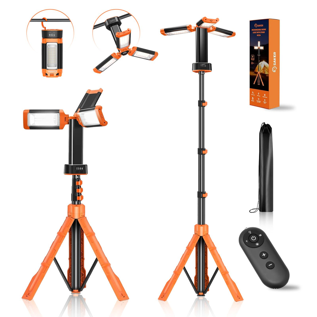 Saker Portable Camping Light with Stand 12000mAh 73.2" Work Light LD10