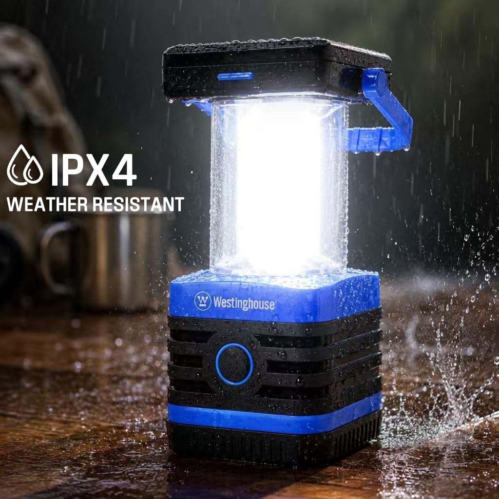 Solar Rechargeable Camping Lantern, 1000 Lumen LED Lantern, 5 Lighting Modes, IPX4 Water Resistant for Camping and Hiking