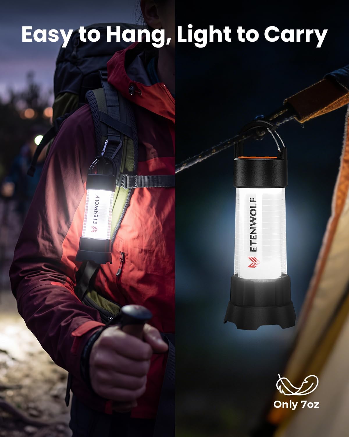 ETENWOLF 1000LM Portable Camping Lantern, 5000mAh Rechargeable Flashlight