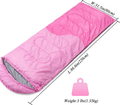 Sleeping Bag - 3 Seasons for Adults Boys Girls Camping Hiking - Warm Cold Weather Lightweight Portable with Compression Bag for Backpacking in Spring, Summer, Fall and Winter
