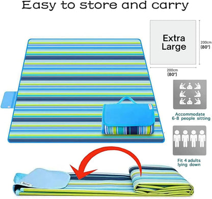 LRUUIDDE Extra Large 80"x 80" Beach Blanket, Outdoor Picnic Blankets, Waterproof Sandproof Portable Blankets, Foldable and Lightweight for Spring Summer Camping, Beach, Park (Blue, 80x80 in)