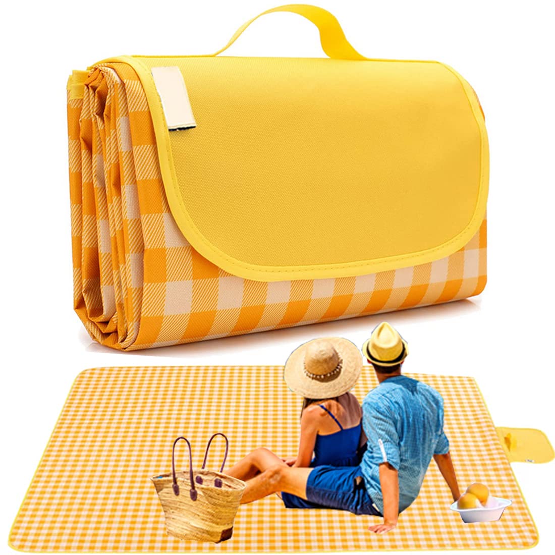 LRUUIDDE Extra Large 80"x 80" Beach Blanket, Outdoor Picnic Blankets, Waterproof Sandproof Portable Blankets, Foldable and Lightweight for Spring Summer Camping, Beach, Park (Blue, 80x80 in)