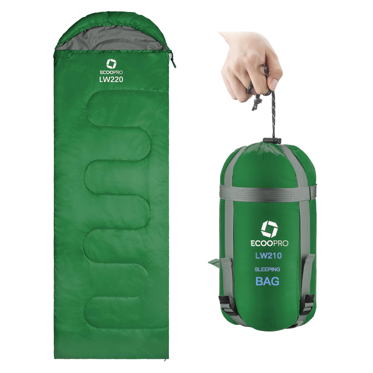 ECOOPRO Warm Weather Sleeping Bag - Portable, Waterproof, Compact Lightweight, Comfort with Compression Sack - Great for Outdoor Camping, Backpacking & Hiking-83 L x 30" W Fits Adults