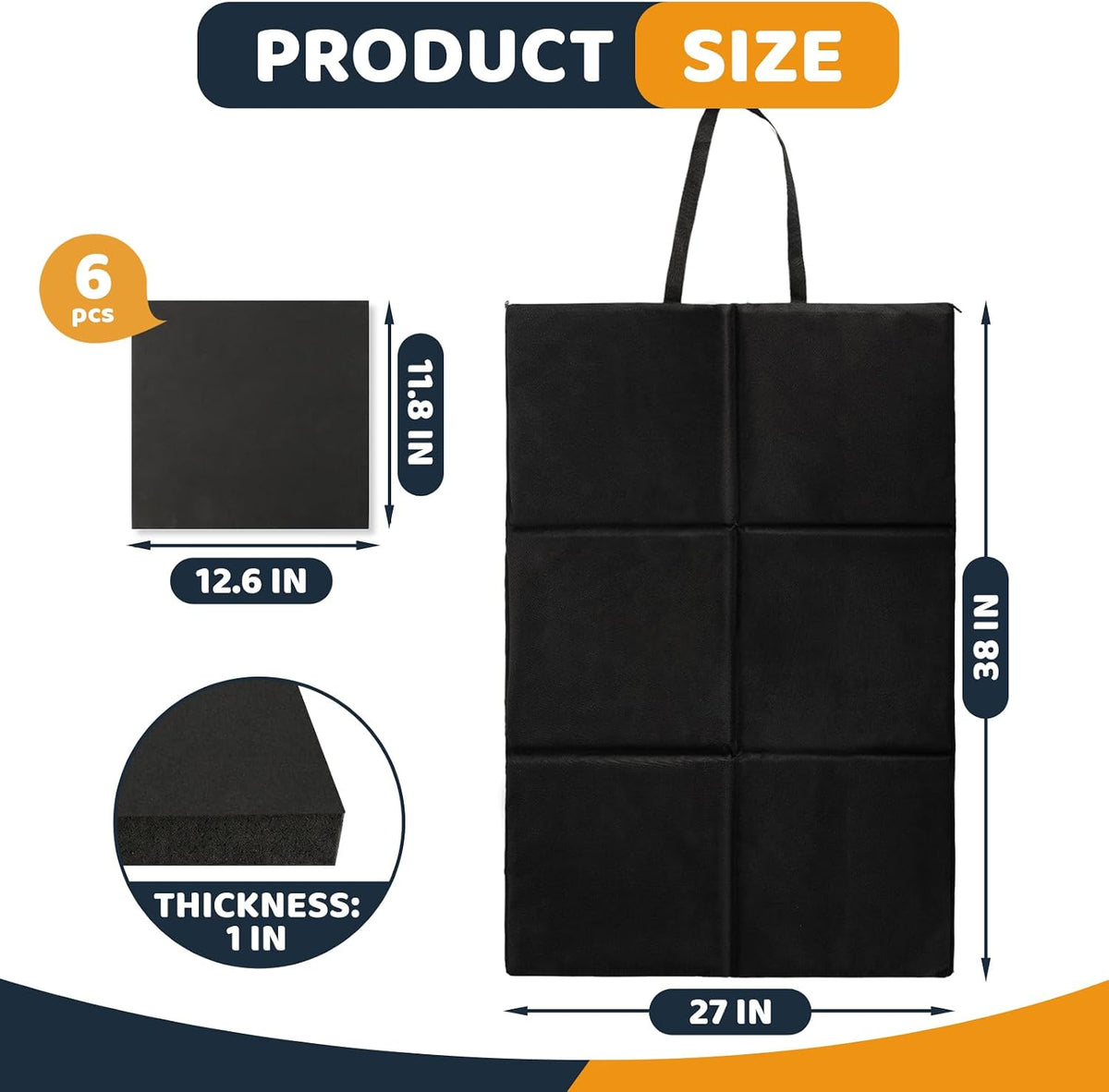 6 Pics Outdoor Playground Mat, High Density PVC Rubber Mulch Wear Mat with Waterproof Oxford Cover and Carry Handles, Shock Absorbing Foldable Mat for Indoor Outdoor Use Exercise and Playtime
