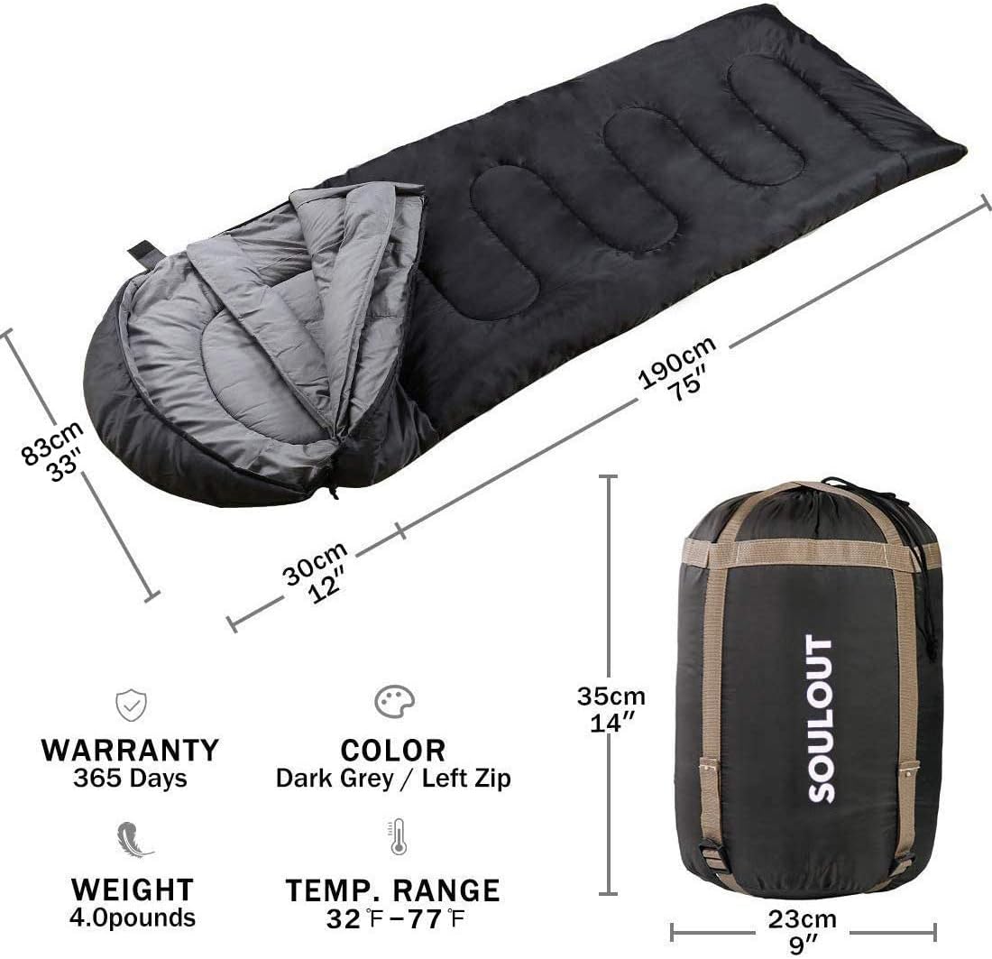 SOULOUT 3-4 Season Sleeping Bag for Adults & Teens - Camping