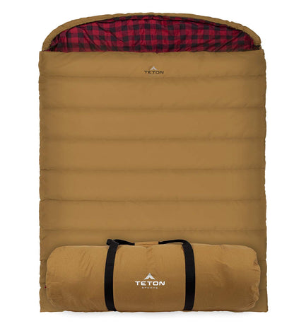 Teton Mammoth Queen Size Double Sleeping Bag- A Warm Bag the Whole Family can Enjoy – Great for Camping, Hunting and Base Camp. Compression Sack Included
