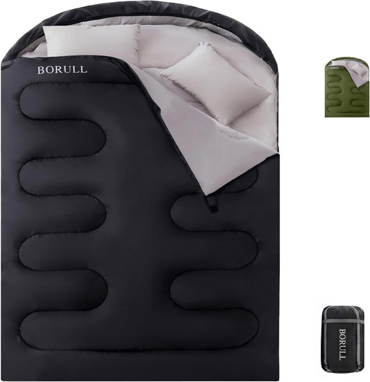 Double Sleeping Bags Queen Size for Adults Camping with 2 Pillows