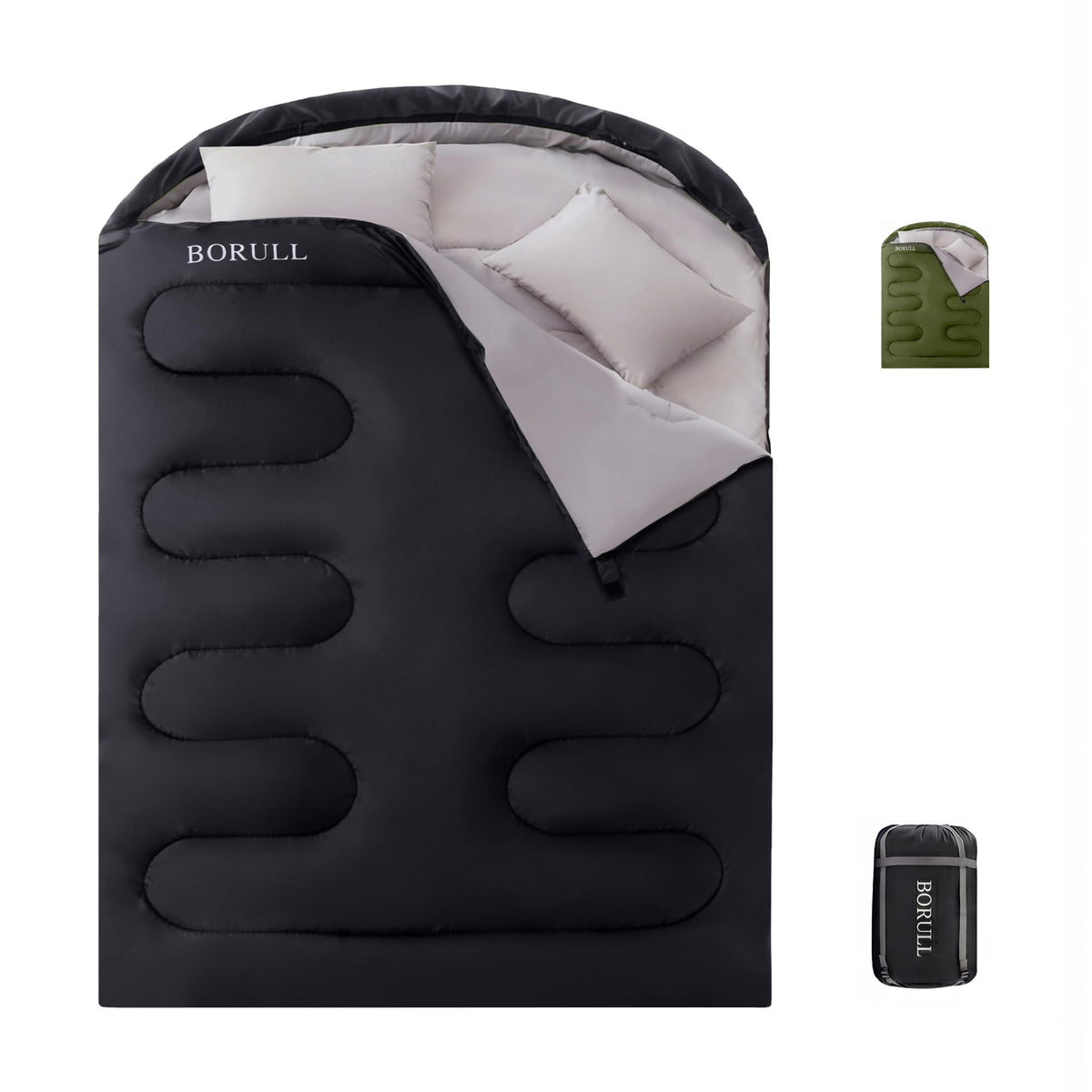 Double Sleeping Bags Queen Size for Adults Camping with 2 Pillows