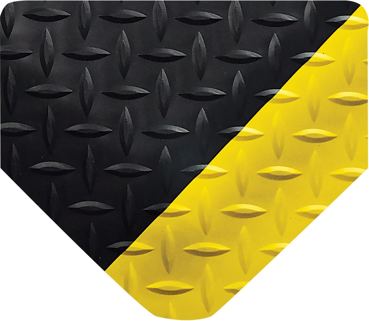 Wearwell Diamond-Plate Select Mat - Black/Yellow. Anti-Fatigue Workstation Mat. 3' W x 5' L x 9/16" Thickness. PVC Vinyl Surface with PVC Sponge. For Dry Industrial Use (495.916x3x5BYL)