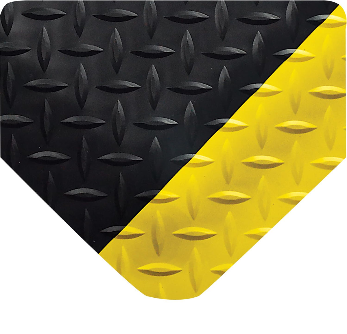 Wearwell Diamond-Plate Select Mat - Black/Yellow. Anti-Fatigue Workstation Mat. 3' W x 5' L x 9/16" Thickness. PVC Vinyl Surface with PVC Sponge. For Dry Industrial Use (495.916x3x5BYL)