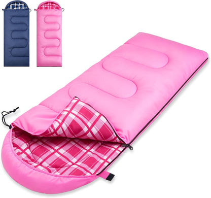 Uniqwamer Sleeping Bag for Adults Kids - 4 Seasons Cold & Warm Weather Flannel Camping Sleeping Bags, Lightweight & Waterproof Sleeping Bag for Camping Hiking Outdoor Travel