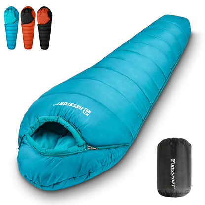 Bessport Mummy Sleeping Bag | 15-45 ℉ Extreme 3-4 Season Sleeping Bag for Adults Cold Weather– Warm and Washable, for Hiking Traveling & Outdoor Activities