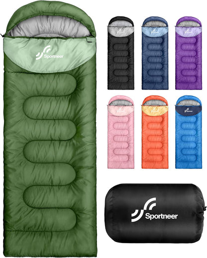 Sportneer Sleeping Bag, 3 Seasons Warm Cold Weather Sleeping Bags for Adults Kids Boys Girls with Compression Sack- Lightweight Camping Essentials Gear Accessories, Backpacking, Hiking
