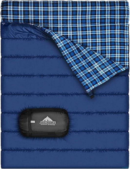 Cotton Flannel Double Sleeping Bag, 2 Person Camping Sleeping Bag