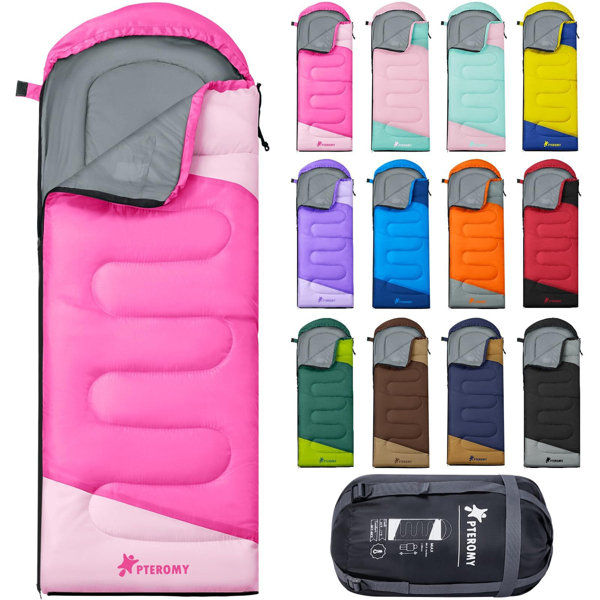 PTEROMY Sleeping Bags for Adults, Lightweight and Machine Washable, Water Resistant Backpacking Camping Sleeping Bag for Warm Cold Weather, Camping Essentials for Hiking Travel