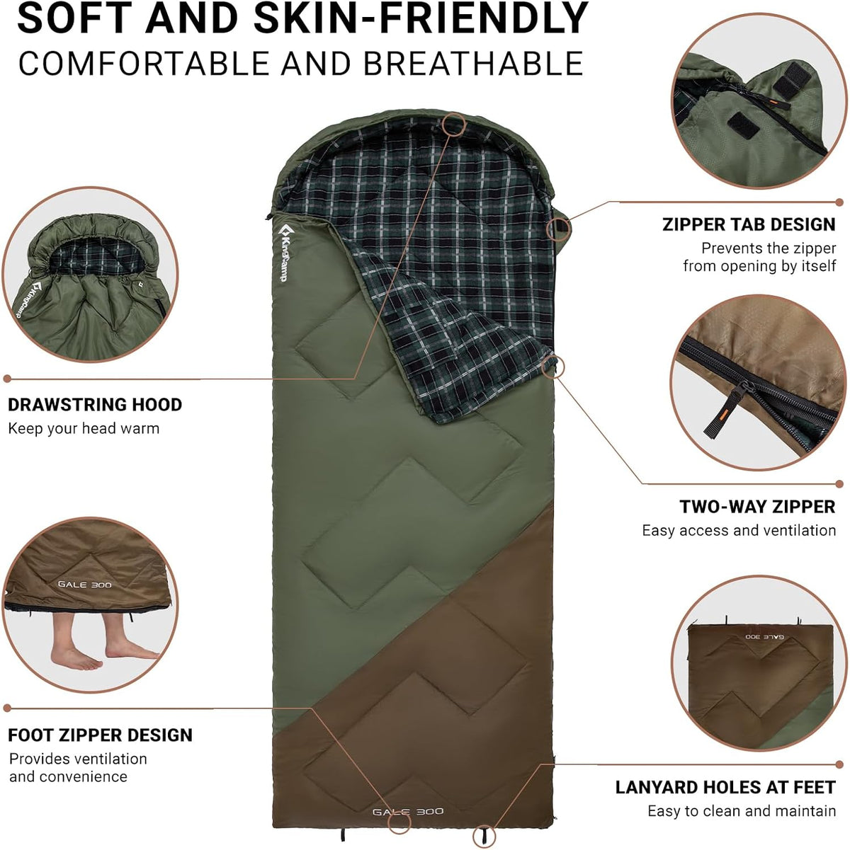 KingCamp Sleeping Bag for Adults, 100% Flannel XL Big and Tall