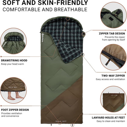 KingCamp Sleeping Bag for Adults, 100% Flannel XL Big and Tall
