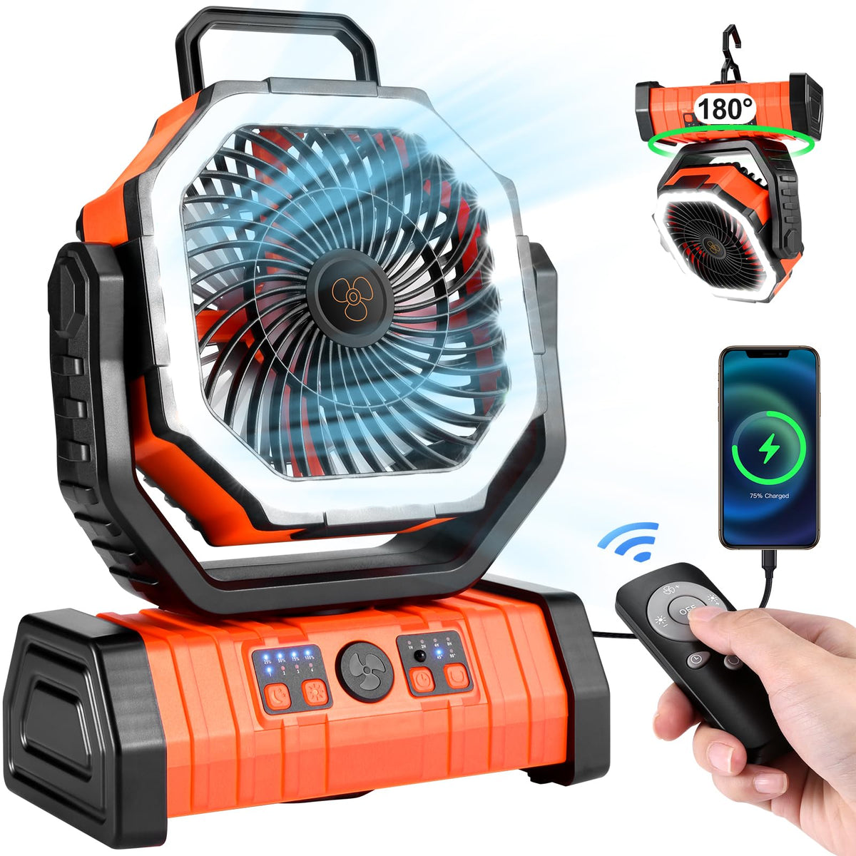 Odoland 30000mAh Camping Fan with LED Lantern, Rechargeable Battery Fan
