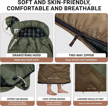 KingCamp Sleeping Bag for Adults, 100% Flannel XL Big and Tall