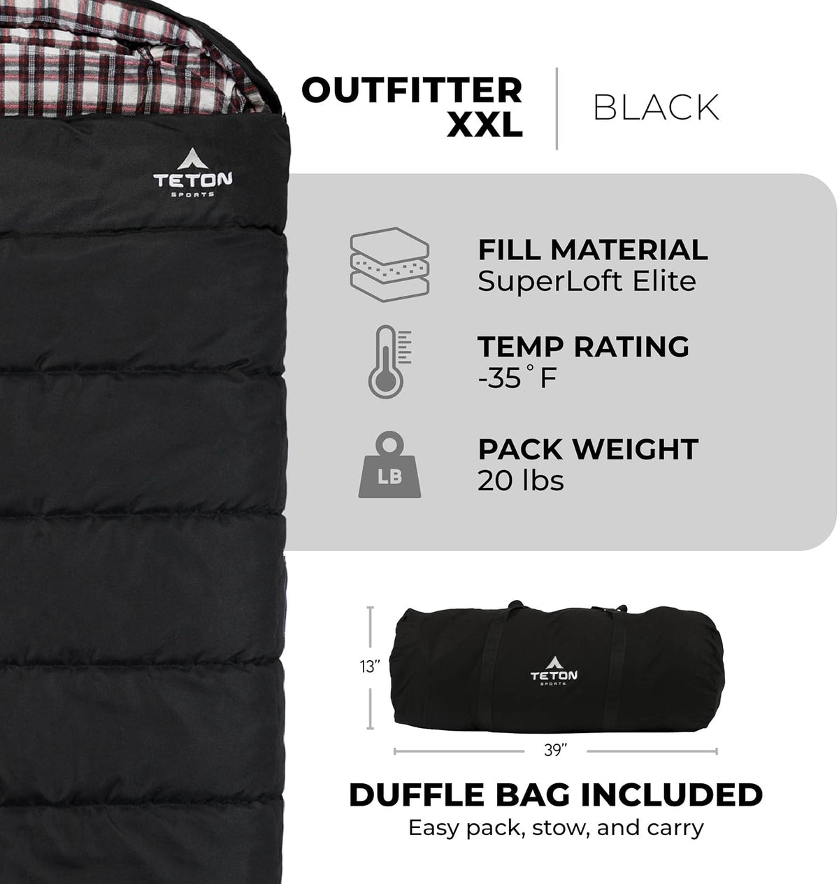 TETON Sports Outfitter -35F Sleeping Bag for Adults, Canvas Shell