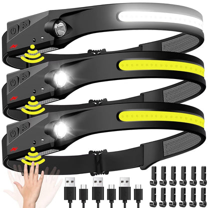 Headlamp Rechargeable, 230° Wide Beam Head Lamp LED with Motion Sensor for Adults - Camping Accessories Gear, Waterproof Head Light Flashlight for Hiking, Running, Repairing, Fishing, Cycling