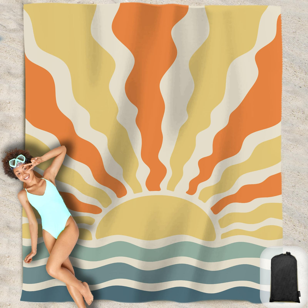 Beach Blanket Waterproof Sandproof Oversized 95”x 80”,Sand Free Beach Mat with Corner Pockets,Portable Mesh Bag for Beach Festival,Picnic,Travel and Outdoor Camping (Octopus)