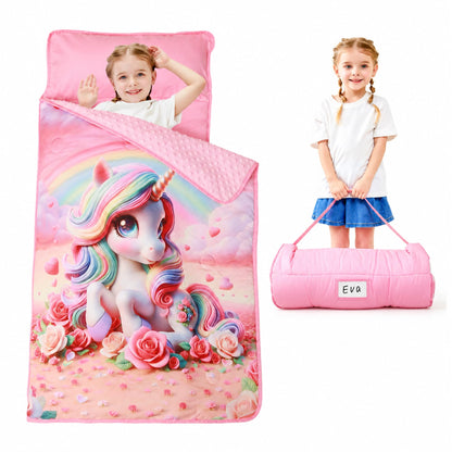 Lasoftan Toddler Nap Mat with Pillow and Blanket, Extra Large Rolled Napping Mats,Slumber Bags for Boys Girls,Kids Sleeping Bag for Daycare, Preschool Travel Camping