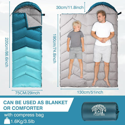 Sleeping Bags for Adults & Kids, Warm & Cool Weather, Lightweight Waterproof with Compression Bag, 3-4 Season for Camping, Hiking, Indoor & Outdoor Activities