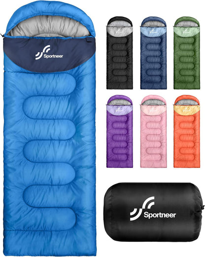 Sportneer Sleeping Bag, 3 Seasons Warm Cold Weather Sleeping Bags for Adults Kids Boys Girls with Compression Sack- Lightweight Camping Essentials Gear Accessories, Backpacking, Hiking