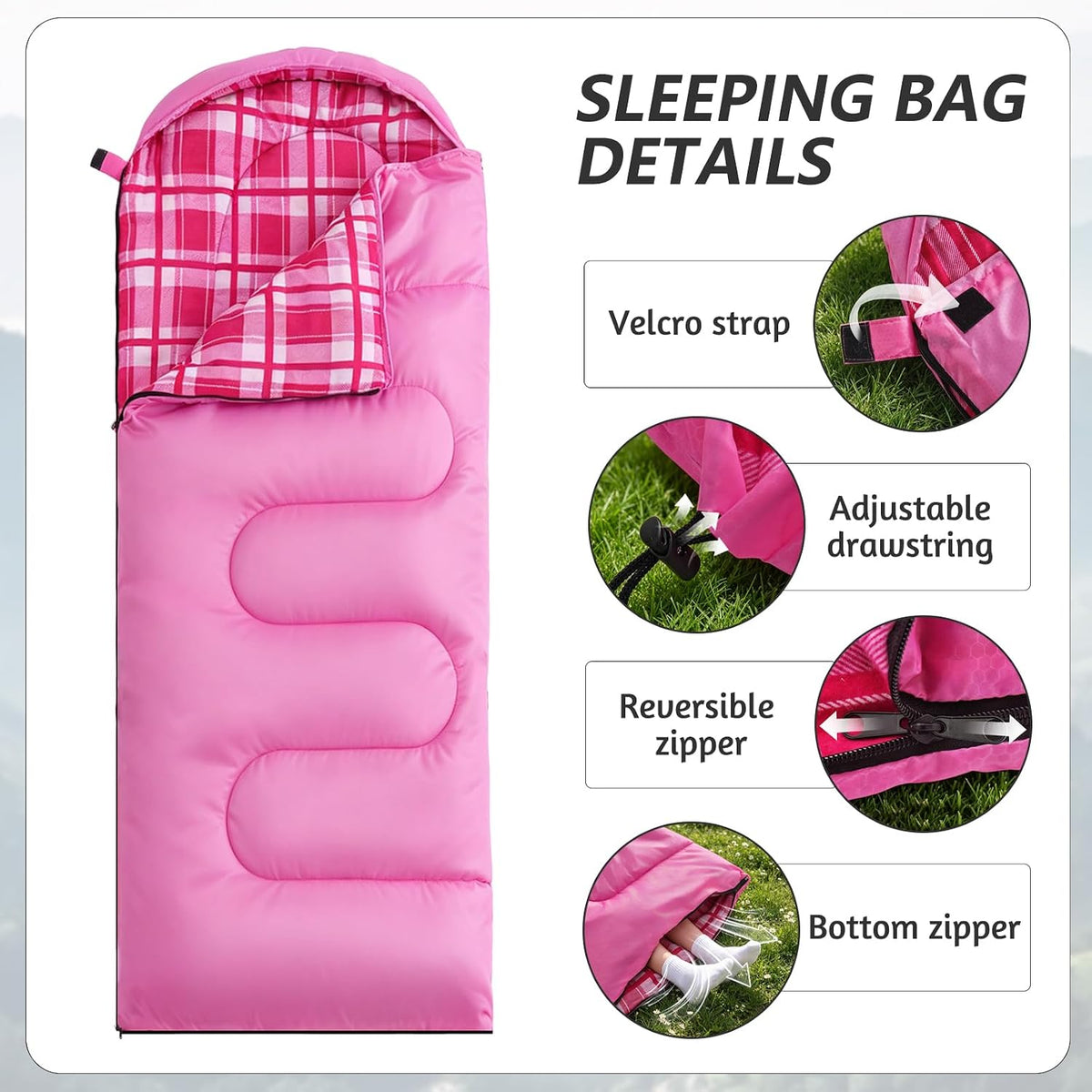 Uniqwamer Sleeping Bag for Adults Kids - 4 Seasons Cold & Warm Weather Flannel Camping Sleeping Bags, Lightweight & Waterproof Sleeping Bag for Camping Hiking Outdoor Travel